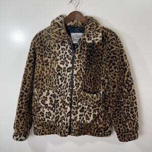 Levi's Womens Sherpa Leopard Print Jacket Size XS Brown Black Mob Wife Soft Warm